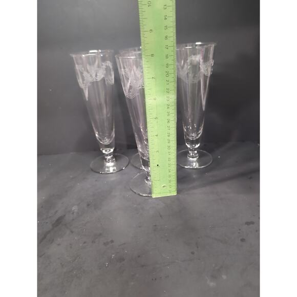Chintz Etched Pilsner‎ Glasses Set of 4, 10 oz Footed Glasses, Vintage Glassware - Picture 8 of 10